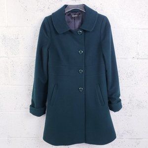 Trina Turk Womens 6 Lambswool Pea Coat Dark Green Button Front